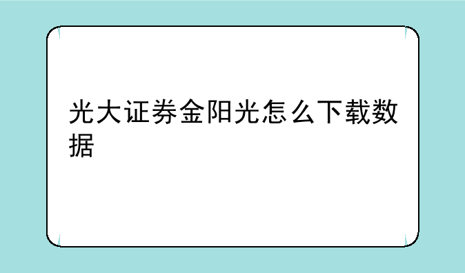 光大证券金阳光怎么下载数据