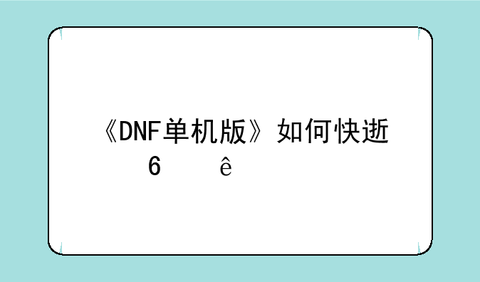 《DNF单机版》如何快速升级