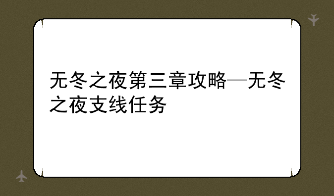 无冬之夜第三章攻略—无冬之夜支线任务