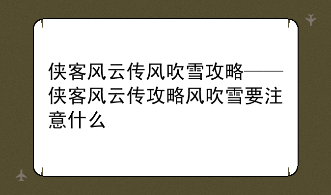 侠客风云传风吹雪攻略——侠客风云传攻略风吹雪要注意什么